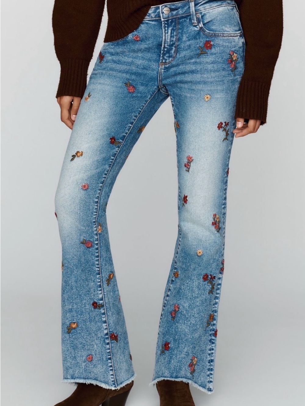 DRIFTWOOD Light Blue Embroidered Floral Flare Jeans